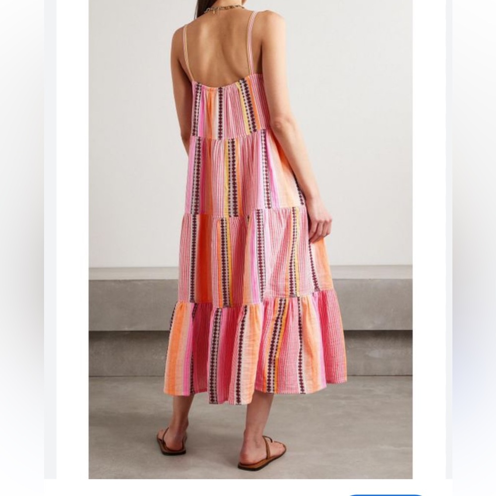 Lemlem CirqTiered Stripe Cotton Blend Dress Sustainable Beachy Lagenlook Barbie